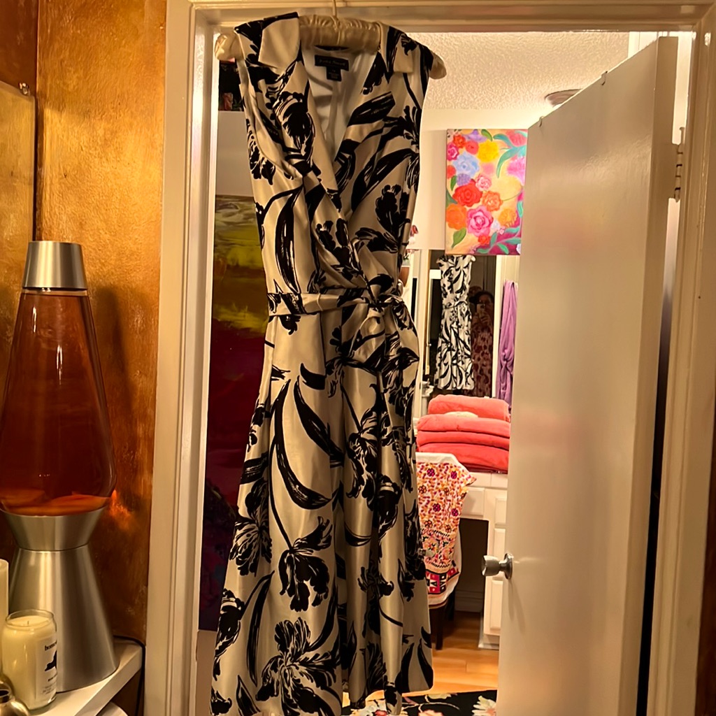 Classic Dress. Surplice Wrap Tied At The Waist
